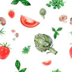 Watercolor hand drawn vegetables isolated seamless pattern.