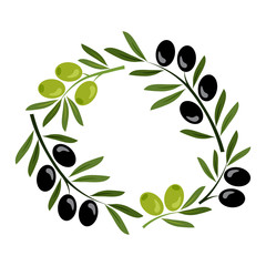 Frame with black and green olives. Vector illustration