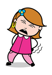 Backache - Retro Cartoon Female Housewife Mom Vector Illustration