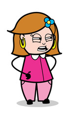 Obraz premium Talking in Irritation - Retro Cartoon Female Housewife Mom Vector Illustration