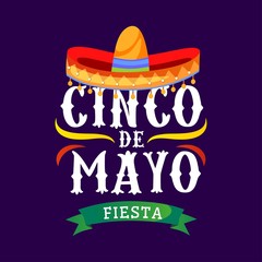 Cinco de mayo vector greeting card with traditional mexican sombrero and flourish elements. 5 may mexican holiday colorful greeting card. Vector illustration