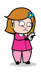 Obraz premium Chatting on Phone - Retro Cartoon Female Housewife Mom Vector Illustration