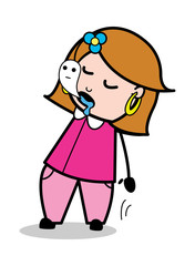 Soul Goes Out from Body - Retro Cartoon Female Housewife Mom Vector Illustration