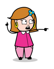 Showing in Afraid - Retro Cartoon Female Housewife Mom Vector Illustration