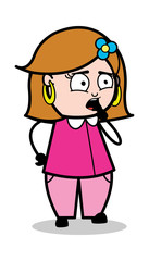 Frightened - Retro Cartoon Female Housewife Mom Vector Illustration