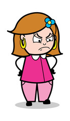 Watching in Aggression - Retro Cartoon Female Housewife Mom Vector Illustration