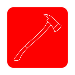 Icono plano lineal hacha bombero en cuadrado color rojo