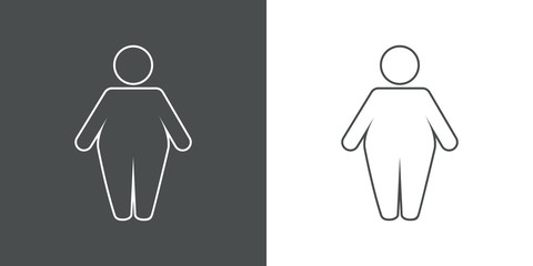 Icono plano lineal hombre gordo en gris y blanco