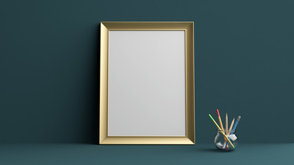 Frame and Pencils 3D Rendering