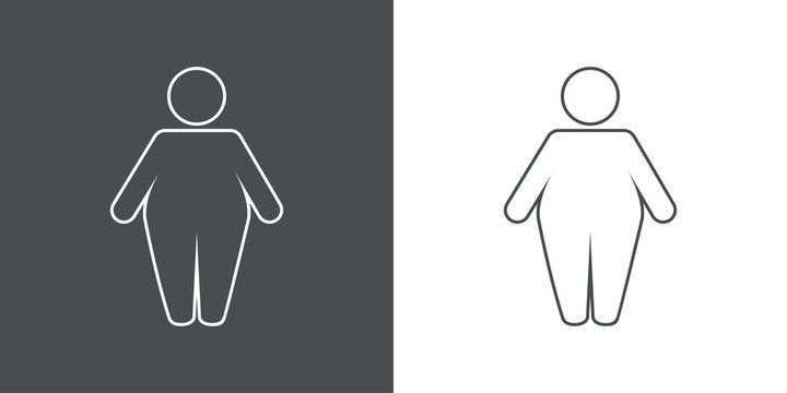 Icono plano lineal hombre gordo en gris y blanco