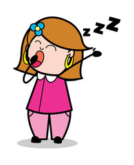 Yawning - Retro Cartoon Female Housewife Mom Vector Illustration