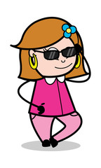 Modern Life with Sunglasses - Retro Cartoon Female Housewife Mom Vector Illustration