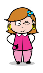 Winking Eye - Retro Cartoon Female Housewife Mom Vector Illustration