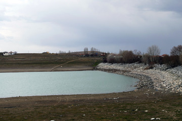 agricultural pond landscape, water descending pond, arid seasons reduced water,