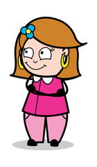 Smiling at seeing - Retro Cartoon Female Housewife Mom Vector Illustration
