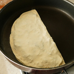 woman making dough with rolling pin, woman making dough with spinach,
