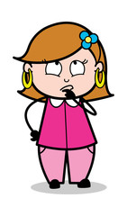 Considering - Retro Cartoon Female Housewife Mom Vector Illustration