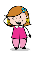 Laughing Loudly - Retro Cartoon Female Housewife Mom Vector Illustration