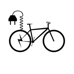 Black bicycle and electrical plug for charging the bicycle on white background - vector illustration