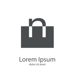 Logotipo letra n minúscula en cuadrado en espacio negativo en color gris