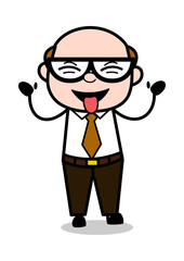 Teasing with Tongue Out - Retro Cartoon Office old Boss Man Vector Illustration