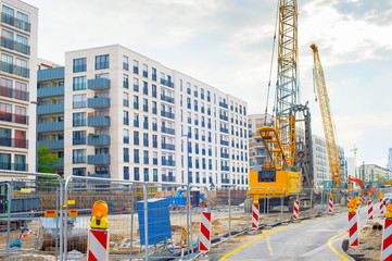 Excavator cranes construction site road
