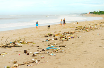polluted plastic waste beach people