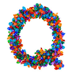 Letter Q from colored gemstones. 3D rendering