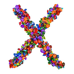 Letter X from colored gemstones. 3D rendering
