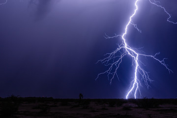 lightning strike and storm in the night sky