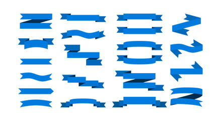 Set blue ribbons banners flat Isolated on white background. vector illustration.