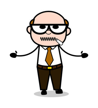 Zipper-Mouth - Retro Cartoon Office old Boss Man Vector Illustration