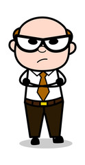 Waiting in Angry Mood - Retro Cartoon Office old Boss Man Vector Illustration