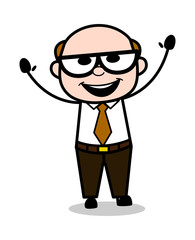 Laughing with Raising Hands - Retro Cartoon Office old Boss Man Vector Illustration