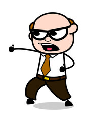 Punching - Retro Cartoon Office old Boss Man Vector Illustration