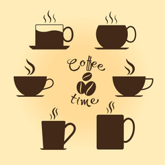 Coffee time. Coffee cups.Coffee beans. Vector illustration