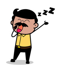 Yawning - Indian Cartoon Man Father Vector Illustration
