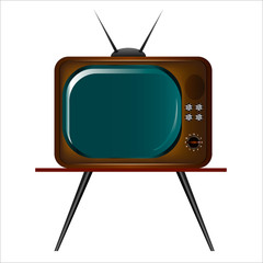 Cute retro TV set with antenna on the table. Vector Illustration 