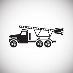 Military vehicle icon on background for graphic and web design. Simple vector sign. Internet concept symbol for website button or mobile app.