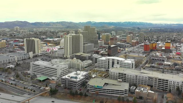 Aerial stock video resort casinos Reno Nevada
