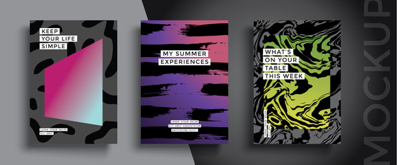 Modern trendy background cover posters, banners, flyers, placards. Minimal banner design set for electro concert. 