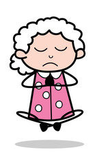 Yoga - Old Cartoon Granny Vector Illustration