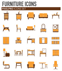 Furniture icons set on white background for graphic and web design. Simple vector sign. Internet concept symbol for website button or mobile app.