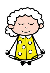 Meditation - Old Cartoon Granny Vector Illustration