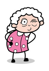 Winking Eye - Old Cartoon Granny Vector Illustration