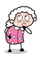 Thinking - Old Cartoon Granny Vector Illustration