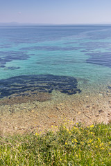 Amazing seascape of coastline of town of Nea Fokea, Kassandra, Chalkidiki, Central Macedonia, Greece