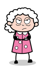 Disappointed - Old Cartoon Granny Vector Illustration