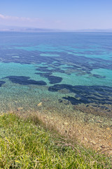 Amazing seascape of coastline of town of Nea Fokea, Kassandra, Chalkidiki, Central Macedonia, Greece