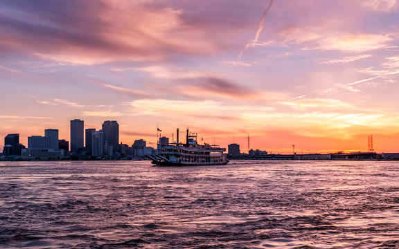 Downtown New Orleans under sunset